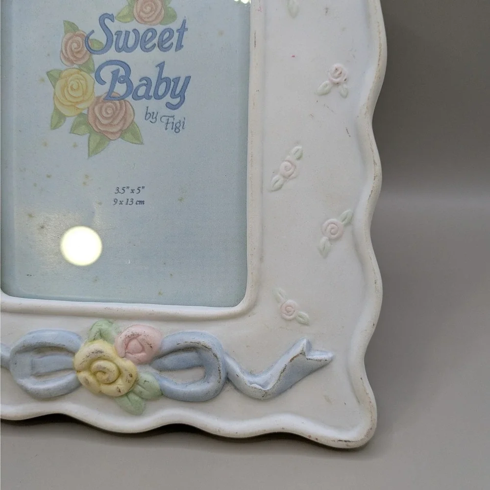 VTG Figi Graphics Sweet Baby Picture Frame 3D Pastel Rose Bow Nursery 3.5x5